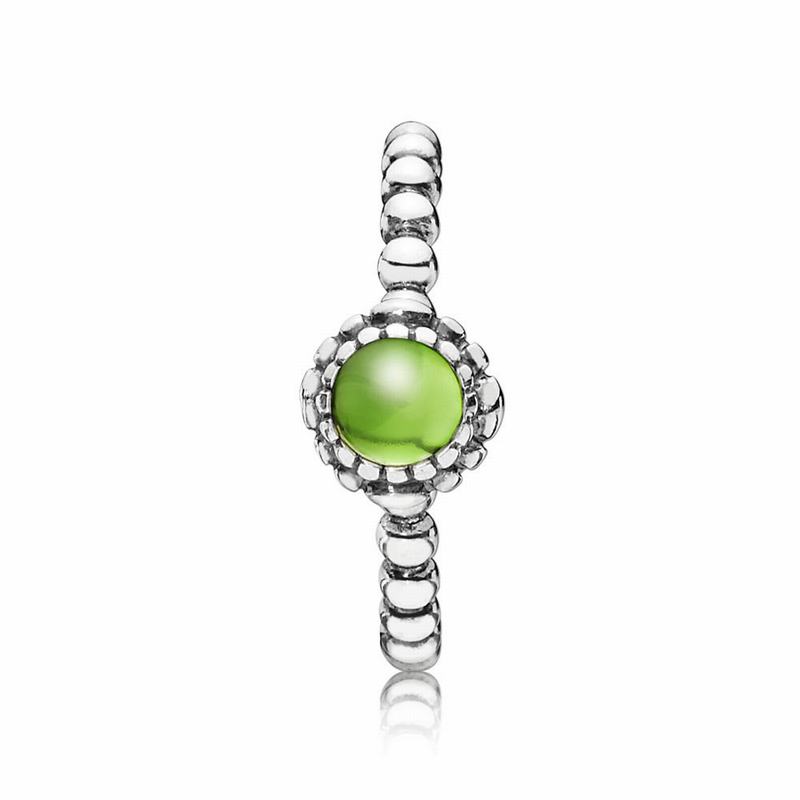 Pandora Birthday Blooms Stackable Ring August - Sterling Silver/Green/Peridot - Canada | FR8983VM